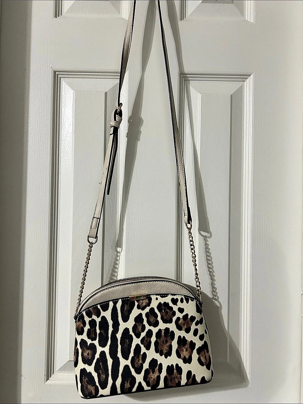 Leopard Print Crossbody Bag in White & Brown Like New